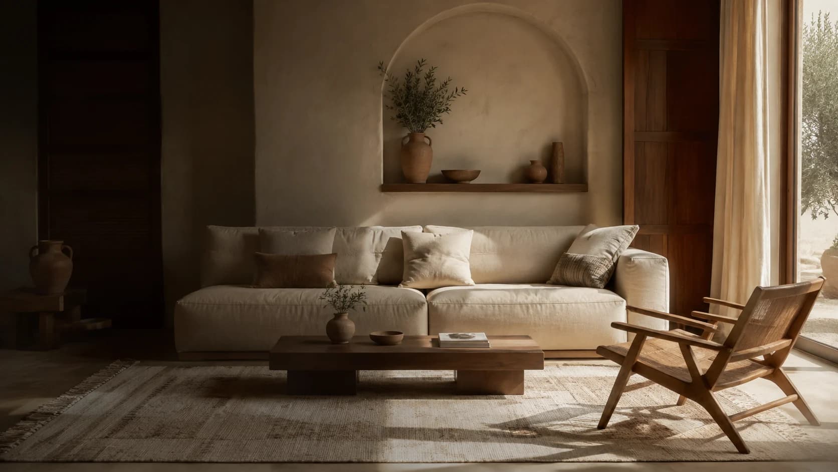 Ambiance méditerranéenne dans un intérieur Ayachouf, tons chauds et lumière douce